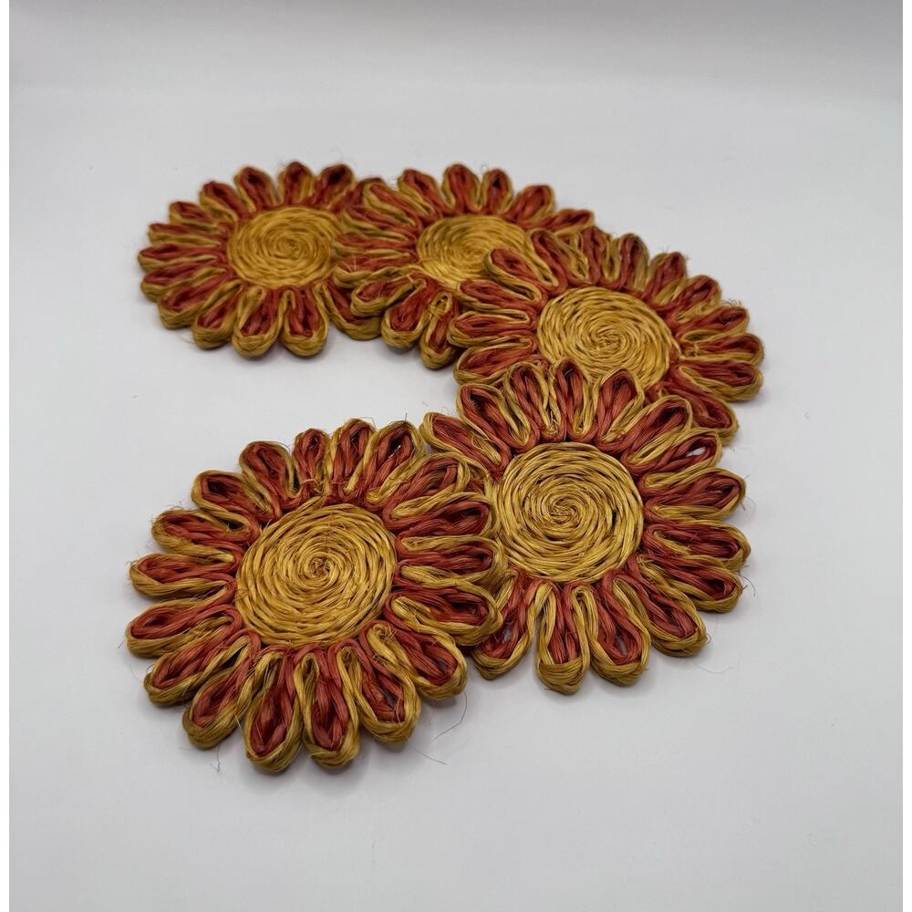 Vintage 1970s Handmade Raffia Coasters Set Of 5 Philippines Boho